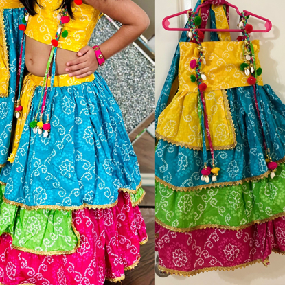 Picture of PL439-Bandini Multicolor croptop skirt and bandini top(9-10Y)