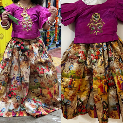 Picture of PL460-Designer langa with maggam work blouse(2-3Y)