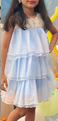 Picture of PL453-BK Gayatri powder blue ruffle frock with heavy pearl work(7-8Y)