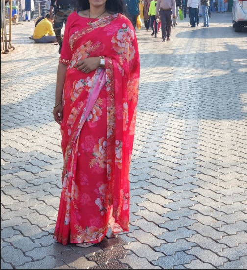 Picture of Bright Orangish Red Satin Saree