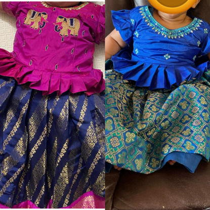 Picture of pink and navy blue pattu langa 12M