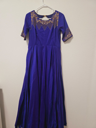 Picture of PL485 Blue long frock with maggam work
