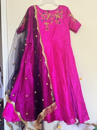 Picture of Pure raw silk pattu anarkali with maggam work