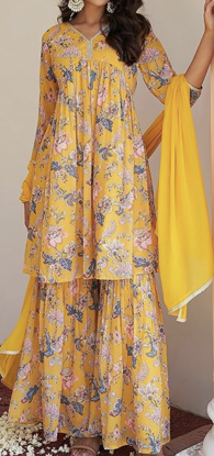 Picture of Georgette Palazzo Kurti set with Dupatta