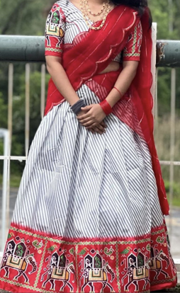 Picture of Red silk leheriya lehenga