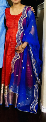 Picture of anarkali red blue dress