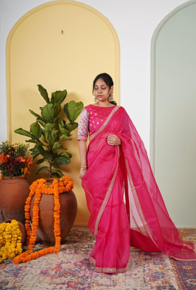 Picture of Pink organza saree and pure benaras blouse!