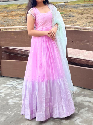 Picture of Baby pink organza dress with organza dupatta