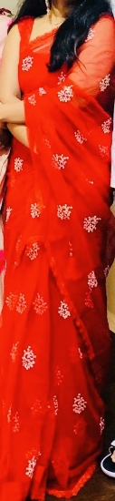 Picture of Red netted embroidery saree
