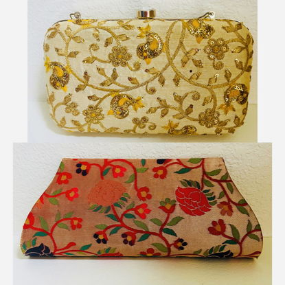 Picture of Combo - Paithani and Gold Clutch bags