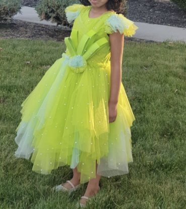 Picture of lil angels kids green and blue dress 4-5y