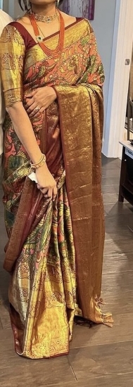 Picture of Pure kanchi pattu kalamkari saree with stiched blouse