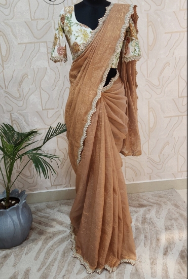 Picture of Crushed tissue saree without blouse
