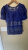 Picture of New Blue Bandhini print silk saree with puffed sleeve blouse