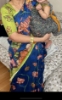 Picture of Blue and green elephant print saree