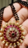 Picture of Super classy and in-trend jadau Kundan  Black beads chain with big size matching earring