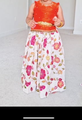 Picture of Orange and kalamkari thread work langa 2y