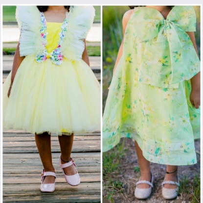 Picture of Green girls bow dress and yellow dress 