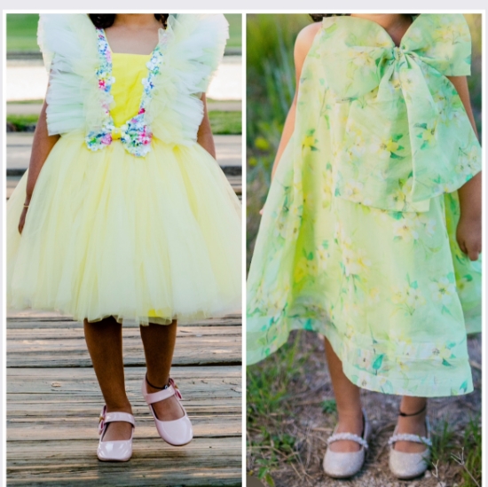 Picture of Green girls bow dress and yellow dress 
