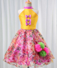 Picture of Halter Neck Bow Top with Flower Pink Skirt - Yellow Organza Floral Lehenga with Green Blouse 4-5y