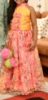 Picture of Halter Neck Bow Top with Flower Pink Skirt - Yellow Organza Floral Lehenga with Green Blouse 4-5y