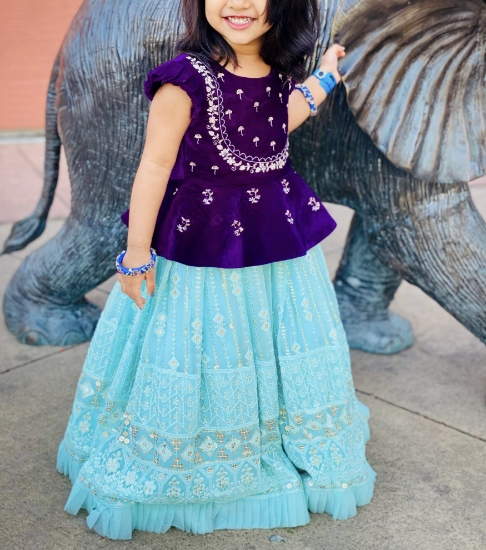 Picture of Madhu sri velvet chikankari lehenga 3-4 yrs