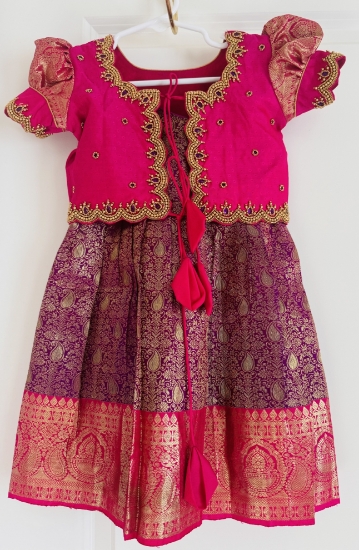 Picture of Pure Kanchi pattu langa with maggam blouse 0-1y