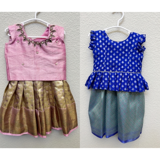 Picture of Baby pink and blue pattu langa combo 12-18M