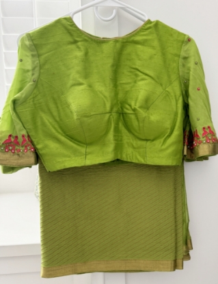 Picture of Mysore crepe silk saree with designer bell sleeves blouse