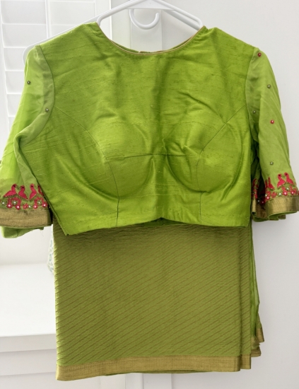 Picture of Mysore crepe silk saree with designer bell sleeves blouse