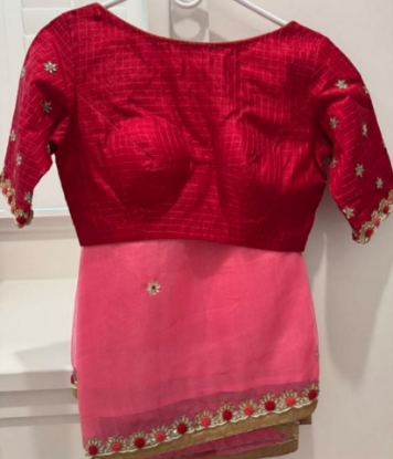 Picture of Peachish pink Organza work saree
