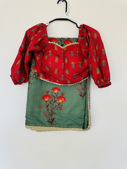 Picture of Beautiful floral saree with boutique stitched balloon sleeves