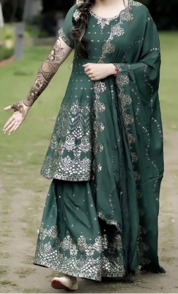 Picture of Dark Green Sharara  set