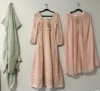 Picture of Light peach gown suit with light sea greens dupatta & loose bottom 