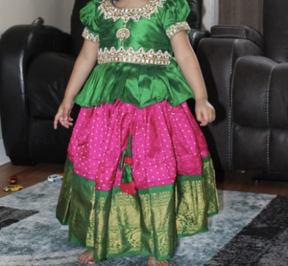 Picture of Pure Kanchipattu Lehenga with Maggam Work Top 2-4y