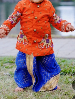 Picture of Orange and Blue kurta dhoti for 6-18 months