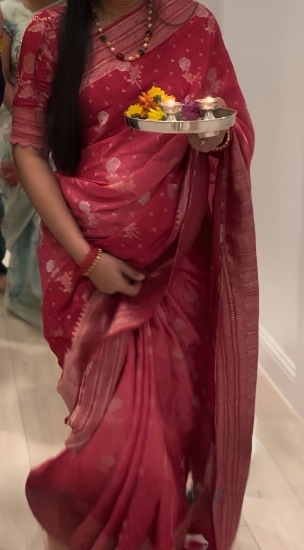 Picture of Munga Banaras crape saree with all over zari weave blouse