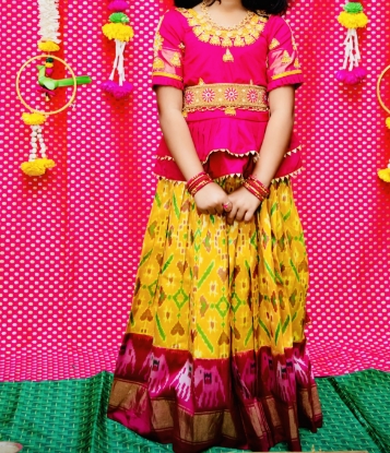 Picture of Beautiful pure Ikkat pattu lehenga 4-6y