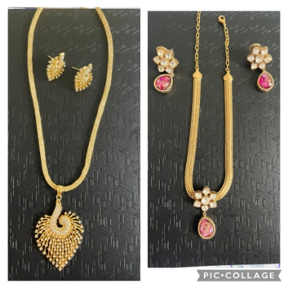 Picture of kundan and cz jewellery set combo