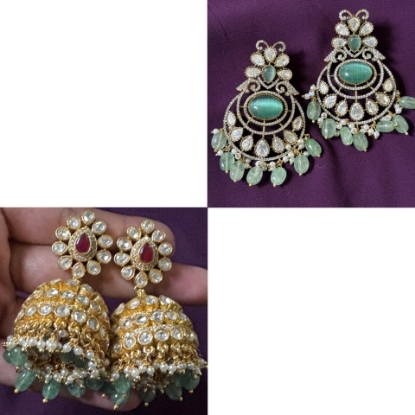 Picture of Victorian Chandbali earrings and Mossanite jhumka 