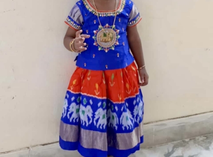 Picture of Ikkat  pattu lehanga with Maggam blouse 2-4yrs