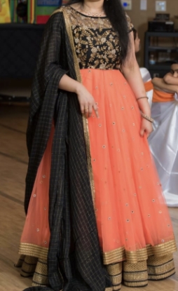 Picture of Black & peach embroidered lehenga