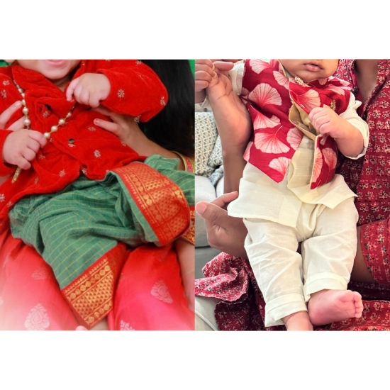 Picture of Red Dhothi and Kurta Set Combo 6M
