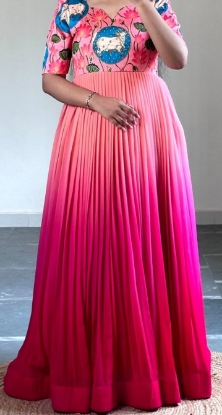Picture of Cow and lotus design long dress