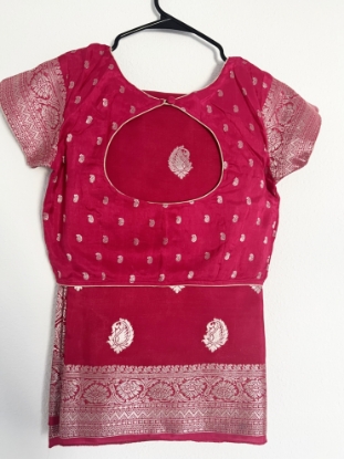 Picture of Dark Pink Banaras saree with silver zari