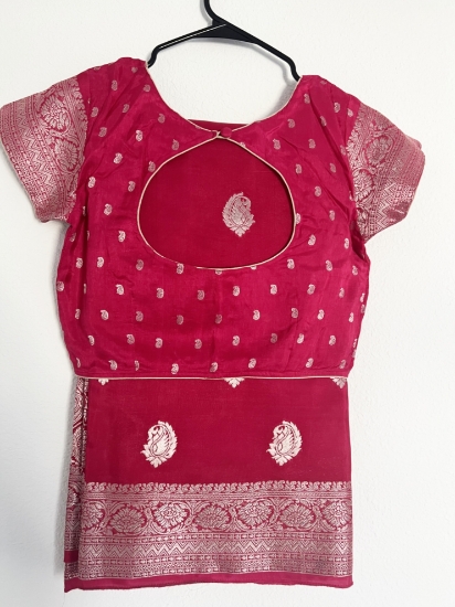 Picture of Dark Pink Banaras saree with silver zari