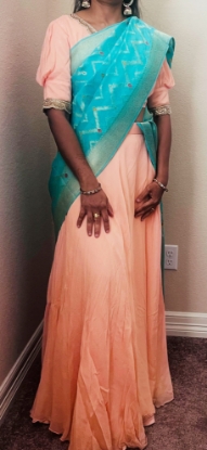 Picture of Crepe lehenga with pure pattu dupatta