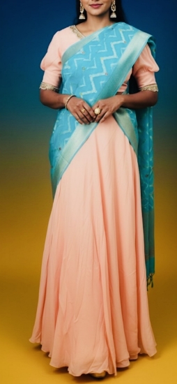 Picture of Crepe lehenga with pure pattu dupatta