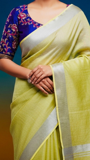 Picture of Never worn Pure Linen Tissue Saree with Bridal blouse