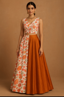 Picture of Light Burnt orange crop top lehenga